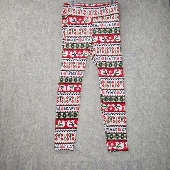 No Boundaries Christmas Leggings L/G Red Green White Festive Polyester Spandex - Picture 1 of 7
